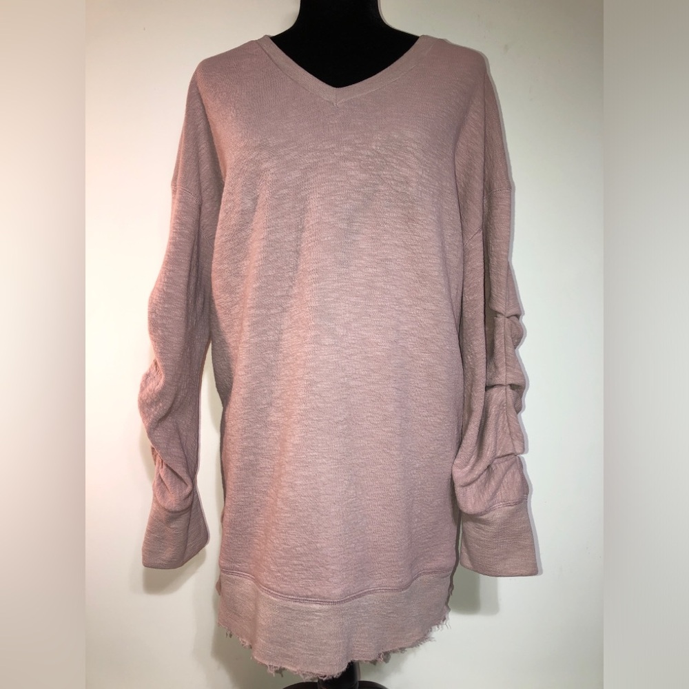 WEEKEND SUZANNE BETRO XL Cozy Pink V-Neck Sweater scrunched sleeves MAUVE